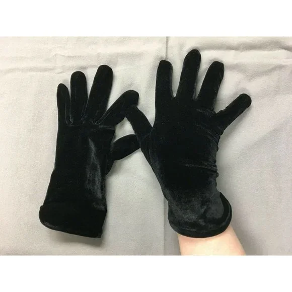 Ladies Velvet Gloves Black No Lining One Size Polyester/Spandex 9"x3¾" - Picture 2 of 4